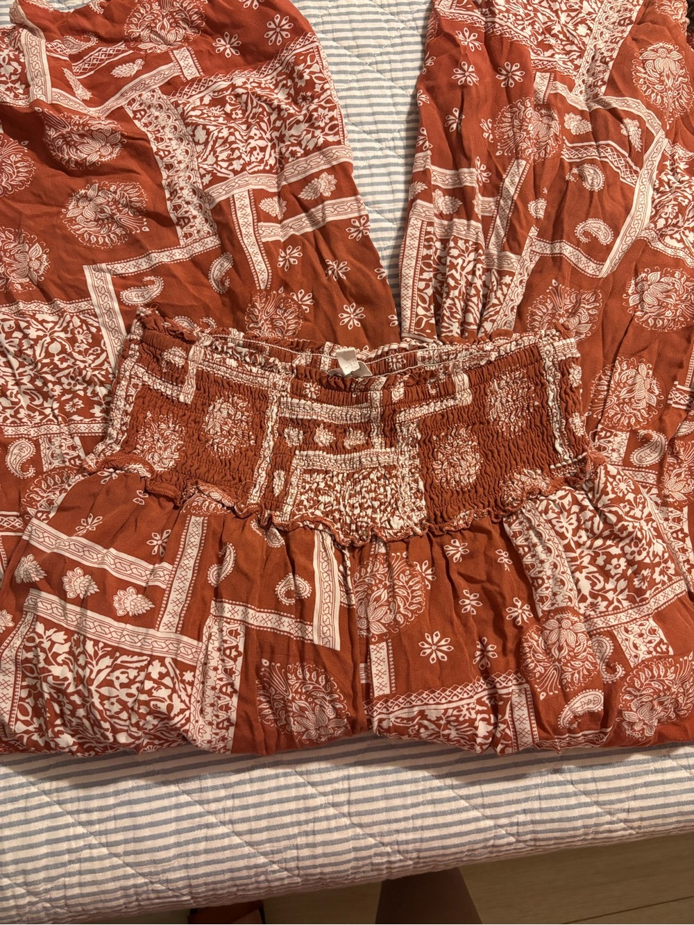 mittoshop Rust and White Printed Smocked Pants